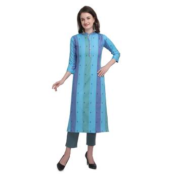 Blue embroidered cotton cotton-kurtis 1