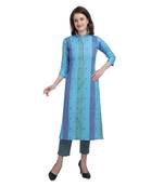 Blue embroidered cotton cotton-kurtis
