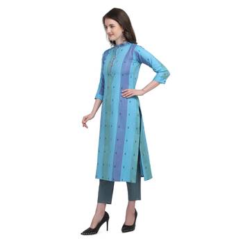 Blue embroidered cotton cotton-kurtis 2