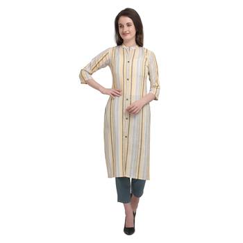 Yellow printed cotton cotton-kurtis 1