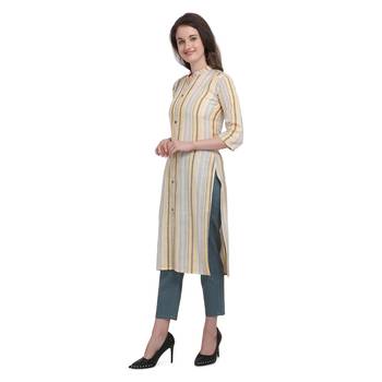 Yellow printed cotton cotton-kurtis 2