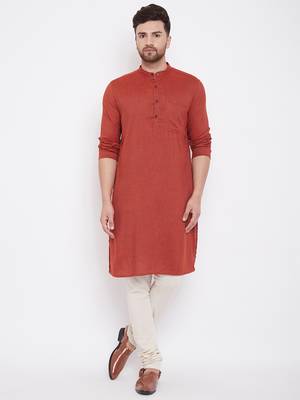 Orange plain viscose rayon men-kurtas 1