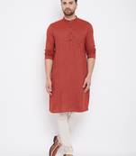 Orange plain viscose rayon men-kurtas