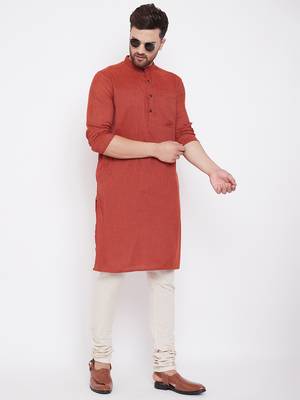 Orange plain viscose rayon men-kurtas 2