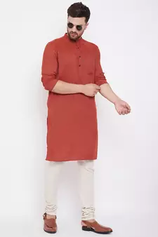 Orange plain viscose rayon men-kurtas