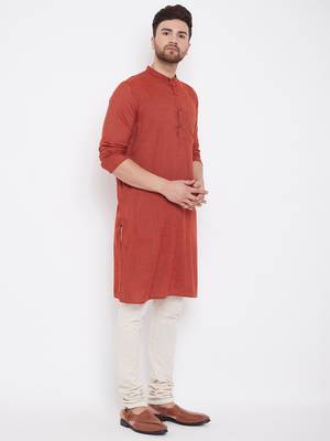 Orange plain viscose rayon men-kurtas 3