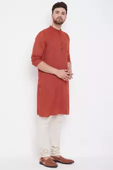 Orange plain viscose rayon men-kurtas