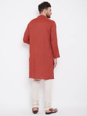 Orange plain viscose rayon men-kurtas 4