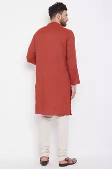 Orange plain viscose rayon men-kurtas