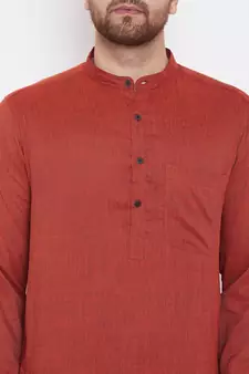 Orange plain viscose rayon men-kurtas
