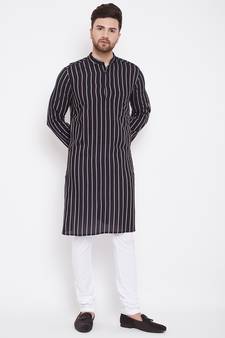 Black plain pure cotton men-kurtas