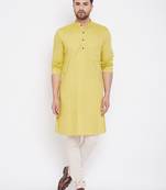 Yellow woven pure cotton men-kurtas