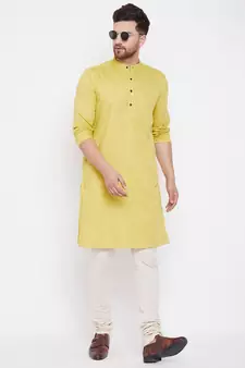 Yellow woven pure cotton men-kurtas
