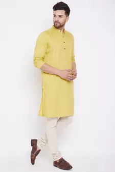 Yellow woven pure cotton men-kurtas