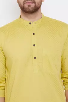 Yellow woven pure cotton men-kurtas