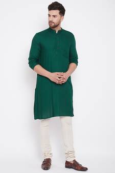 Green woven viscose rayon men-kurtas