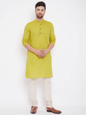 Yellow woven pure cotton men-kurtas 1