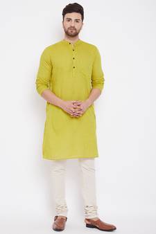 Yellow woven pure cotton men-kurtas