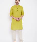 Yellow woven pure cotton men-kurtas