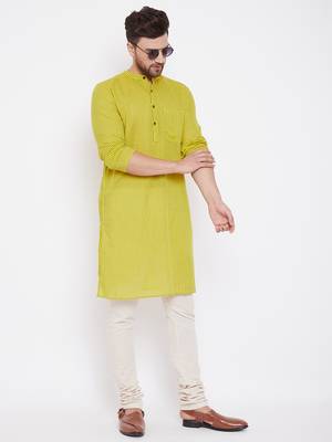 Yellow woven pure cotton men-kurtas 2