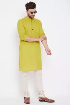 Yellow woven pure cotton men-kurtas