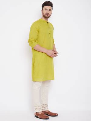 Yellow woven pure cotton men-kurtas 3