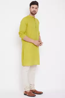 Yellow woven pure cotton men-kurtas
