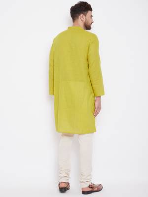 Yellow woven pure cotton men-kurtas 4