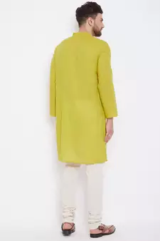 Yellow woven pure cotton men-kurtas
