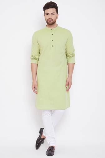 Green plain pure cotton men-kurtas