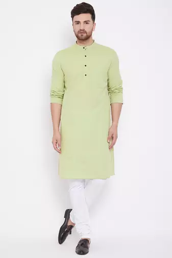 Green plain pure cotton men-kurtas