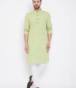 Green plain pure cotton men-kurtas