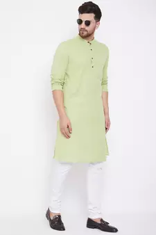 Green plain pure cotton men-kurtas