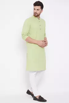 Green plain pure cotton men-kurtas