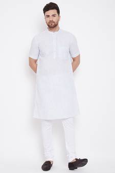 Blue plain pure cotton men-kurtas
