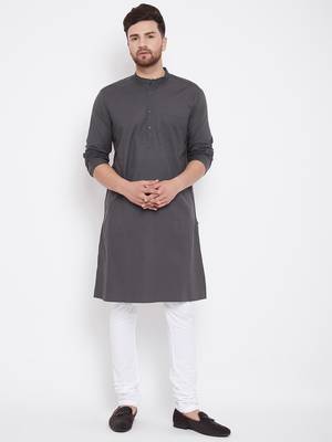 Grey plain pure cotton men-kurtas 1
