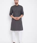 Grey plain pure cotton men-kurtas