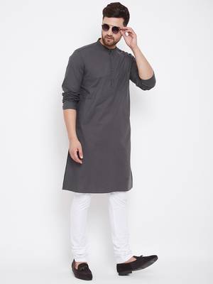 Grey plain pure cotton men-kurtas 2