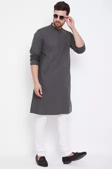 Grey plain pure cotton men-kurtas