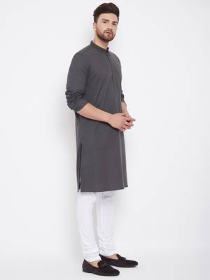 Grey plain pure cotton men-kurtas 3