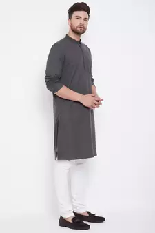 Grey plain pure cotton men-kurtas