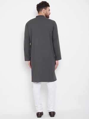 Grey plain pure cotton men-kurtas 4