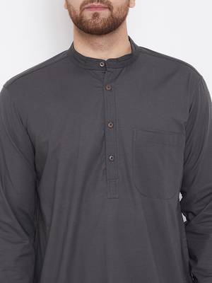 Grey plain pure cotton men-kurtas 5