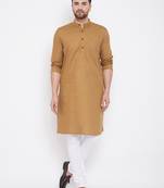 Beige plain pure cotton men-kurtas