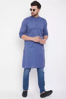 Blue plain pure cotton men-kurtas
