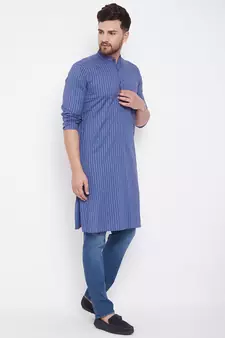 Blue plain pure cotton men-kurtas
