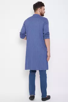 Blue plain pure cotton men-kurtas