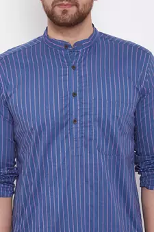 Blue plain pure cotton men-kurtas