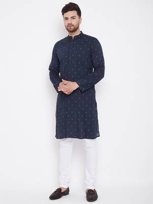 Blue woven pure cotton men-kurtas 1