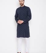 Blue woven pure cotton men-kurtas